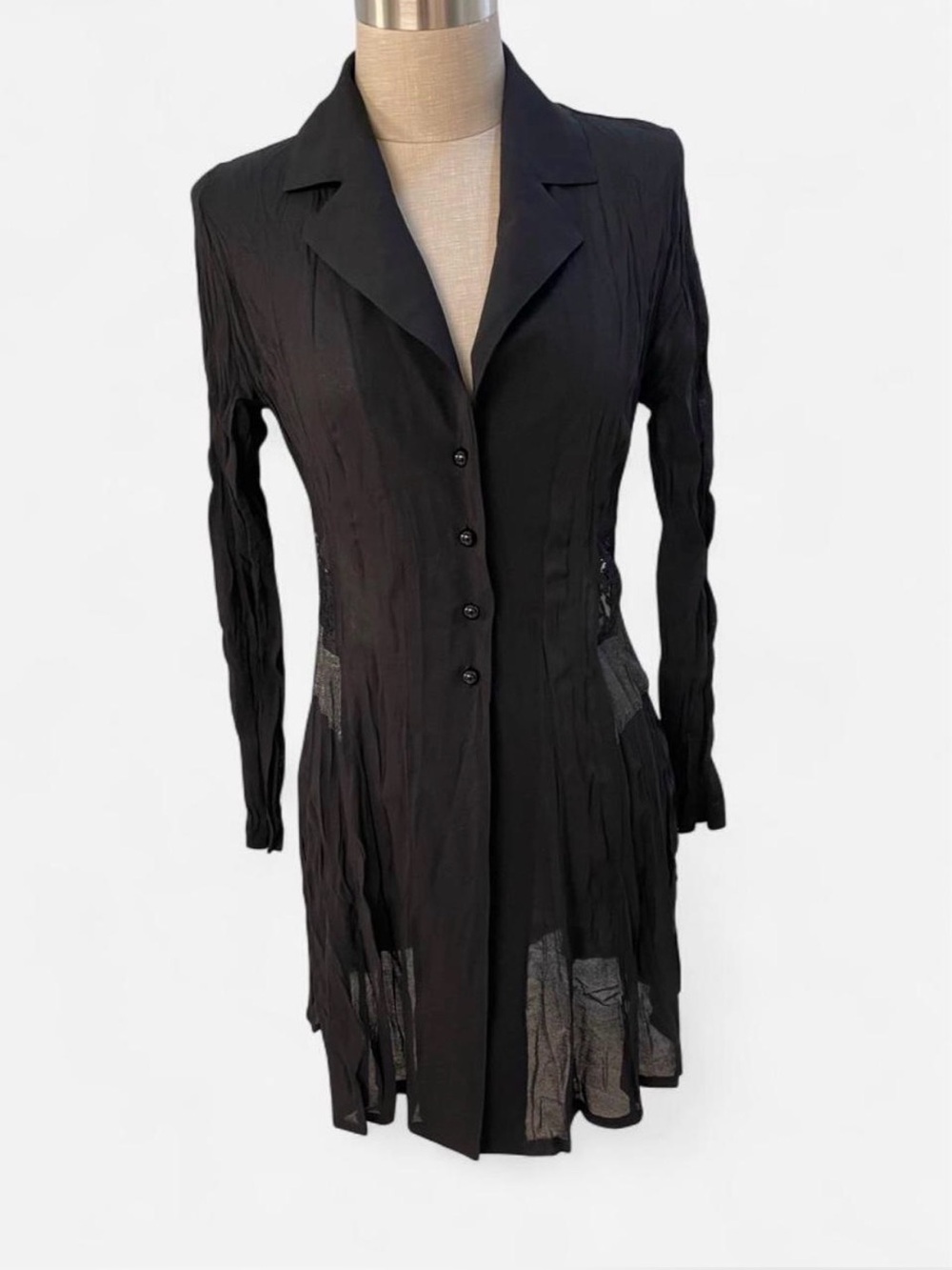 Black Longline Button-Front grunge whimsygoth top